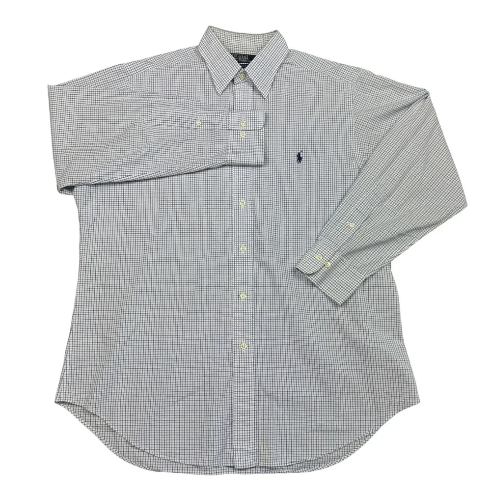 Polo Ralph Lauren Alcott Mens Blue White Micro Check Button Down Shirt 16 32/33